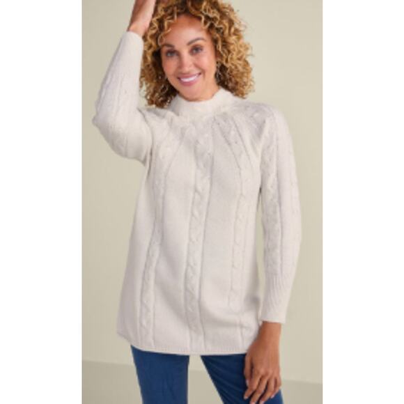 Soft Surroundings Ivory Nisette Sweater Cable Knit Mock Neck Sweater Sz PM - Picture 1 of 6